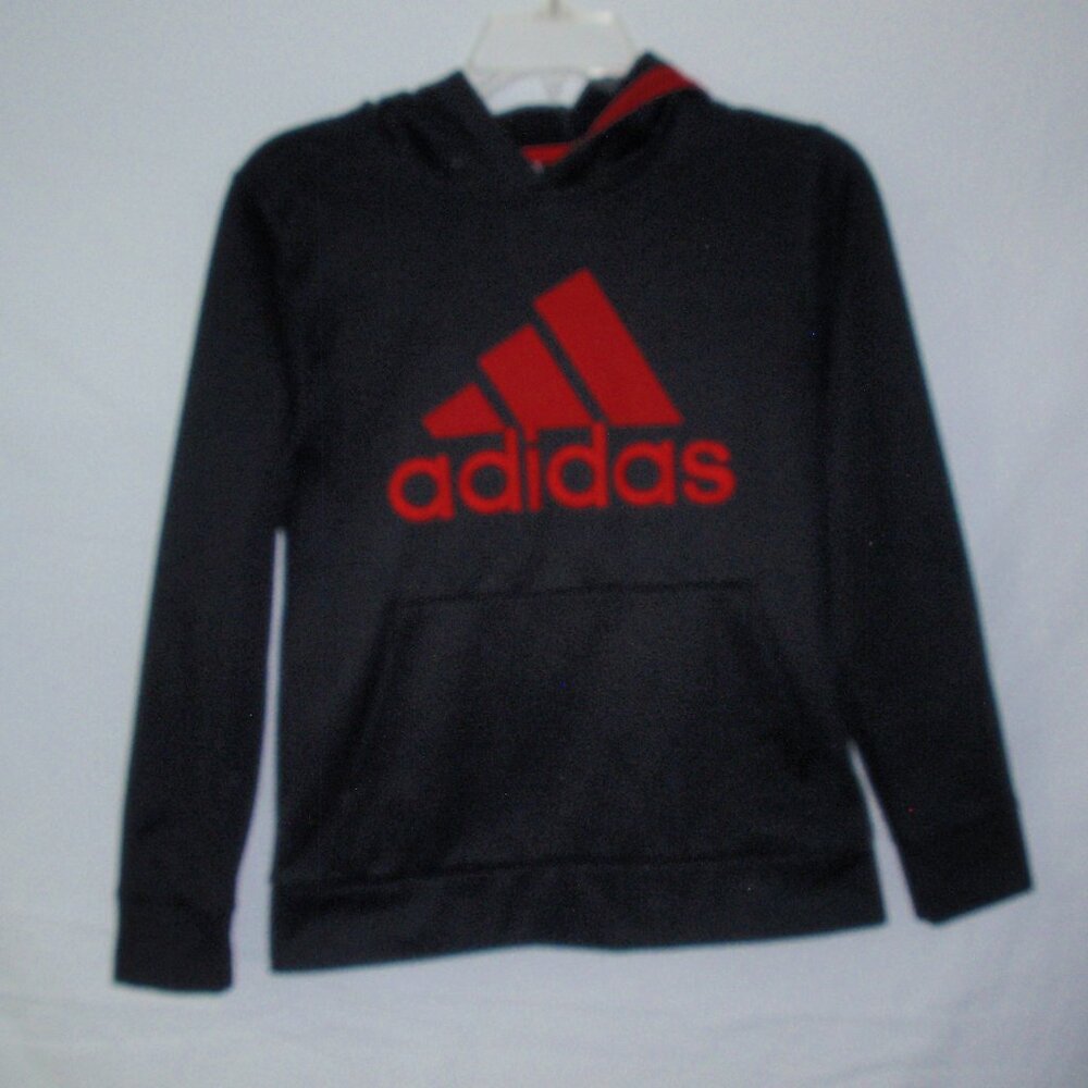 Adidas Boys Long Sleeve Hoodie Sweatshirt Sz 10 12 Black Red